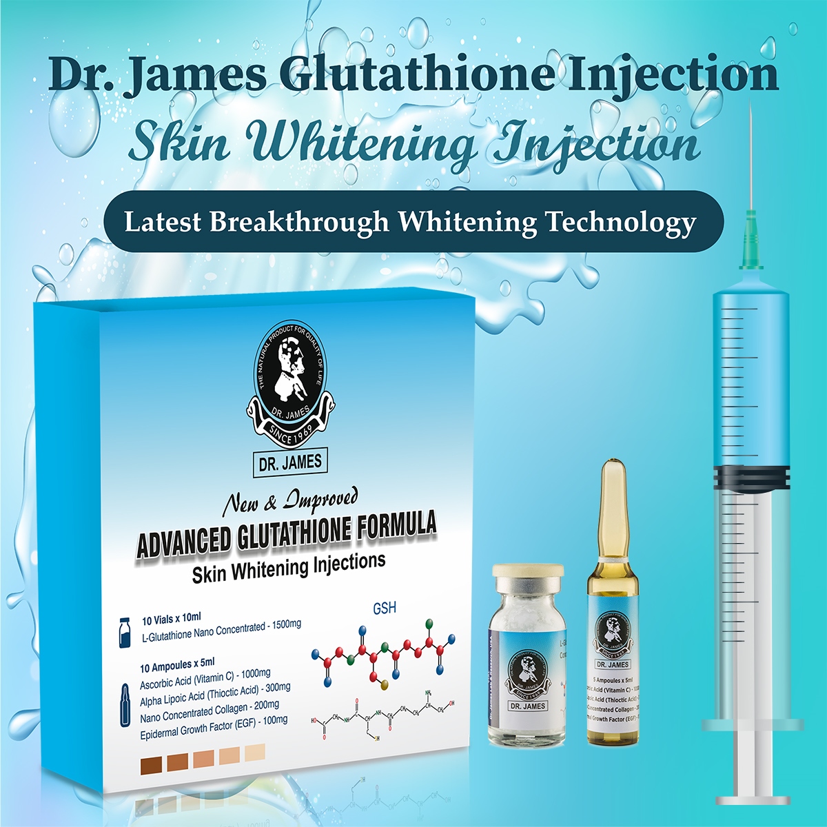 Dr James Glutathione Whitening Injection 1500mg With Vitamin C 1000mg