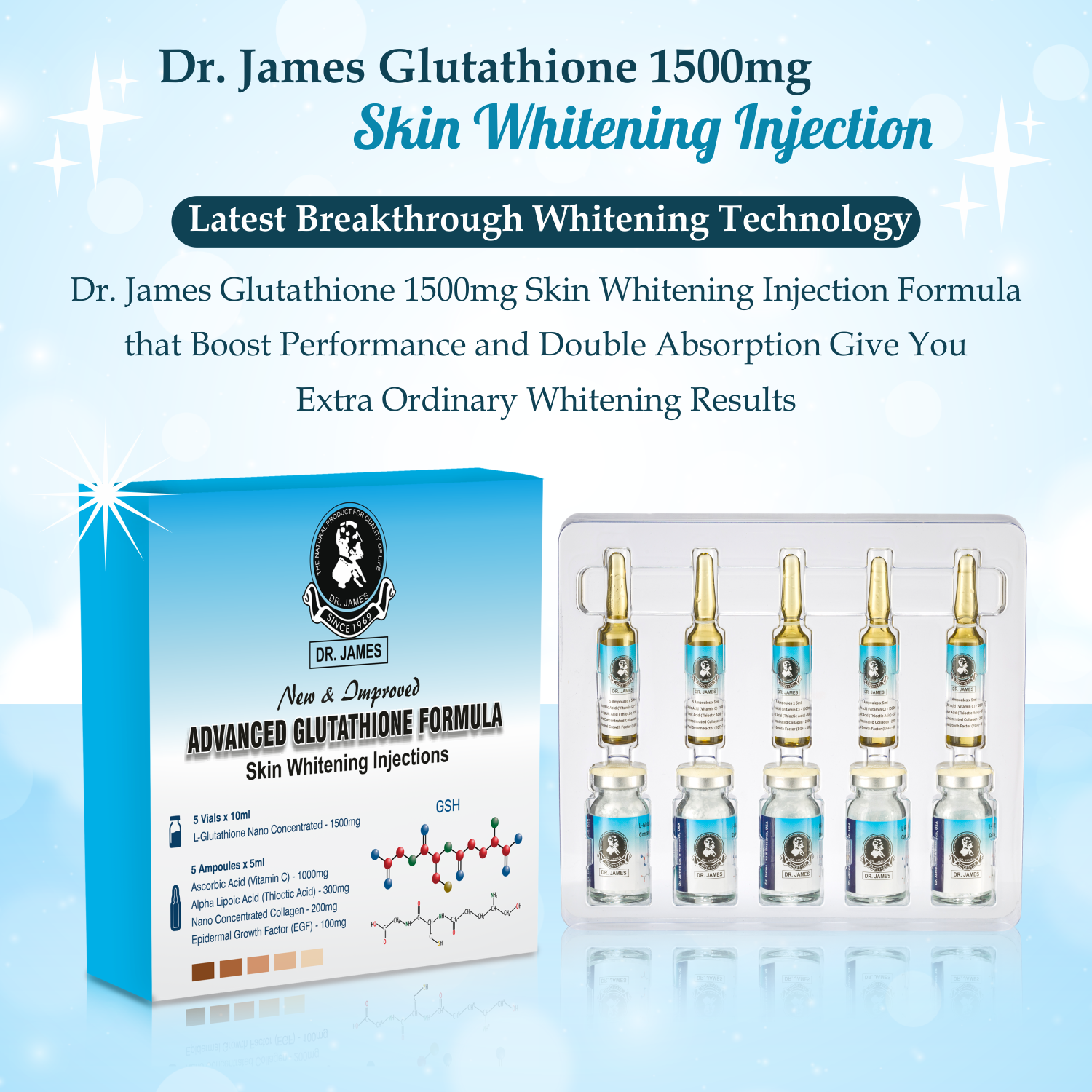 Dr James Glutathione Injection 1500mg Skin Whitening Injection
