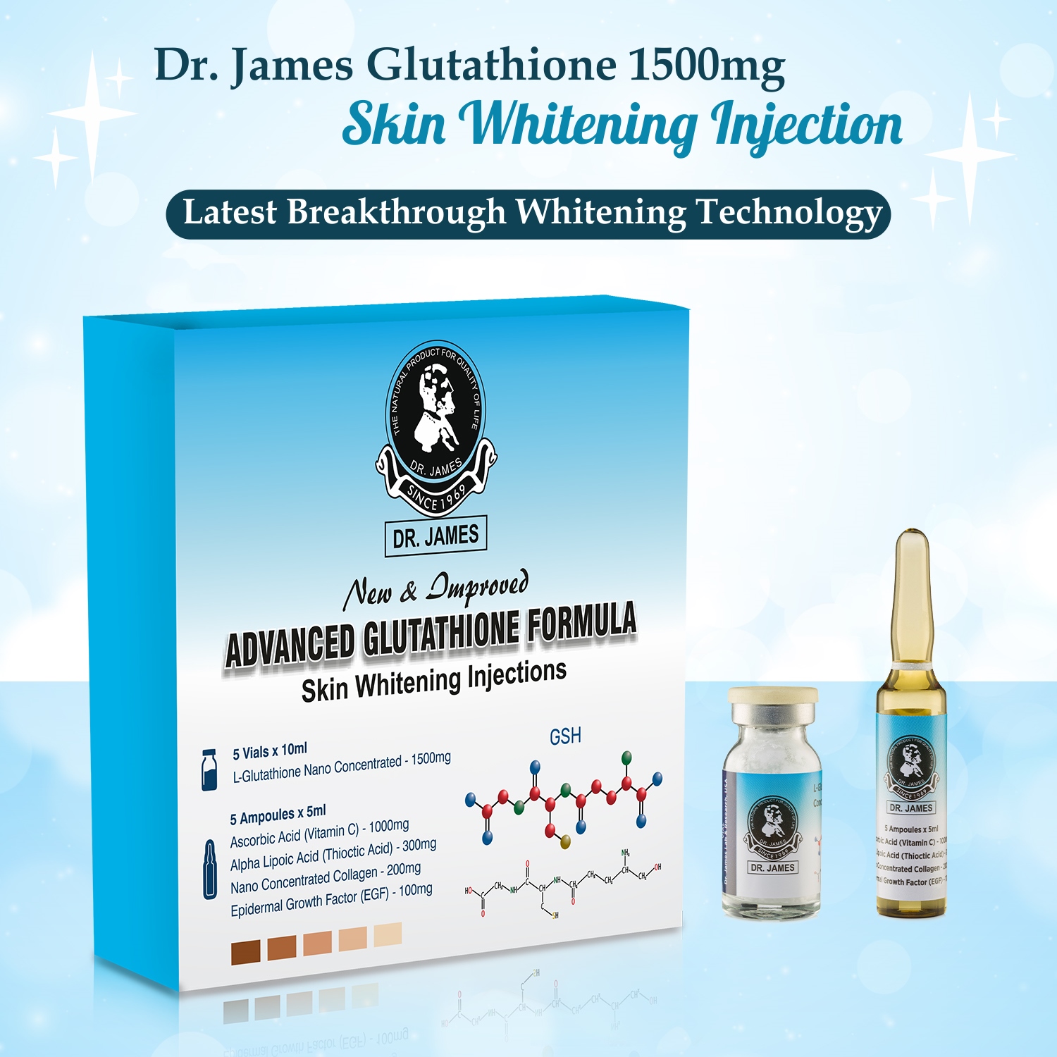 Dr James Glutathione Injection 1500mg Skin Whitening Injection